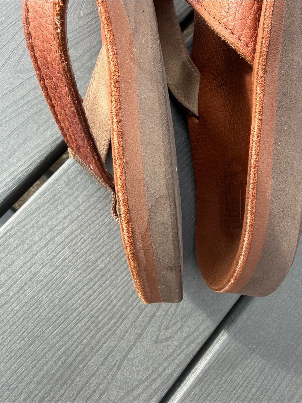 Men's Brown Leather Flip-Flop Sandals Vibram Soles